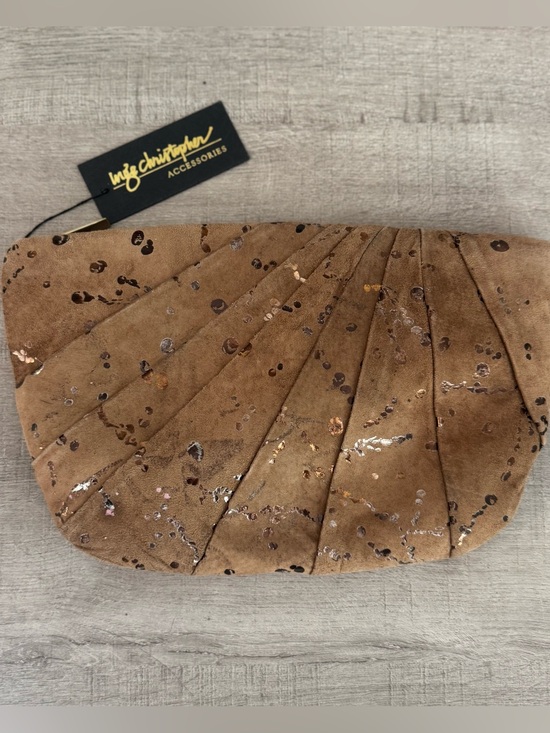 Inge Christopher Handbags - Inge Christopher Tan Suede Metallic Splatter Pleated Clutch | One Size